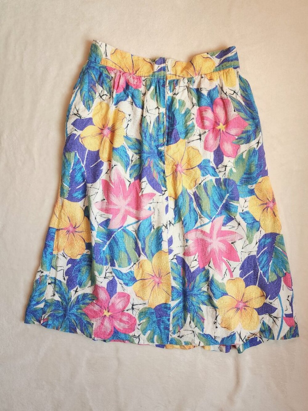 Vintage Zip Up Midi Skirt w Colorful Floral Print Vintage 80s/90s Women's Large